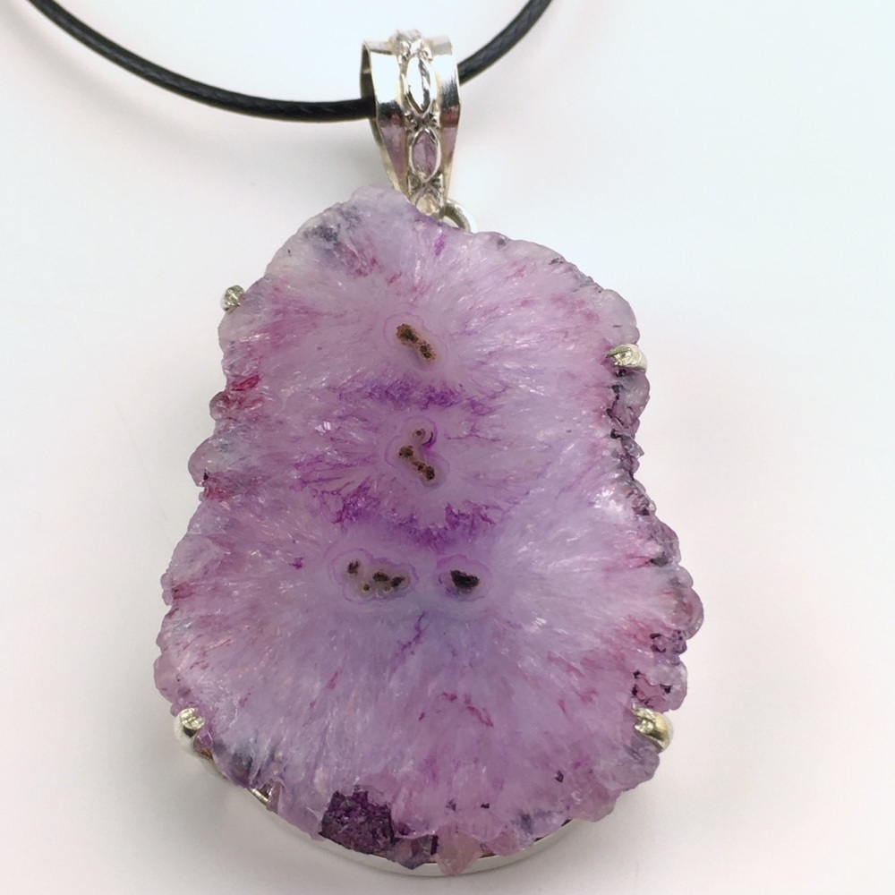 New Large Pink Solar Quartz Crystal Stone Pendant Necklace 19”